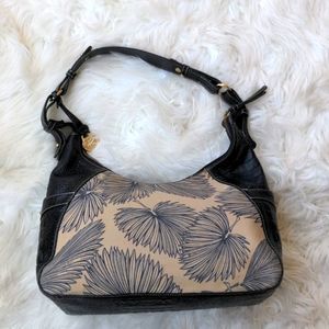 Bramin Vintage Navy Croc Embossed Leather and  Leaf Printed Canvas Hobo Bag